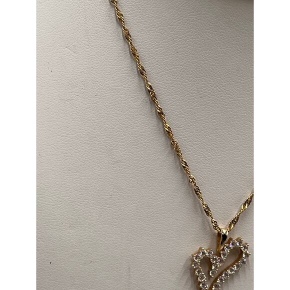 Yellow Gold 14kt Cubic Zirconia Heart Pendant 10k Singapore Chain Necklace *14” - Picture 3 of 12